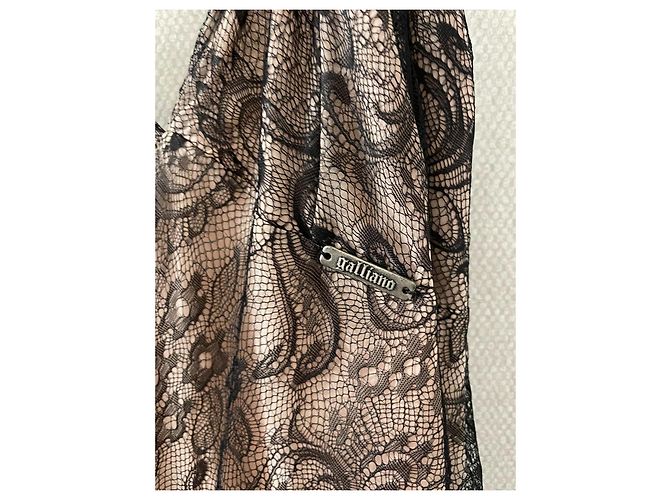 Abito midi in seta e pizzo nero John Galliano Beige - vista 6