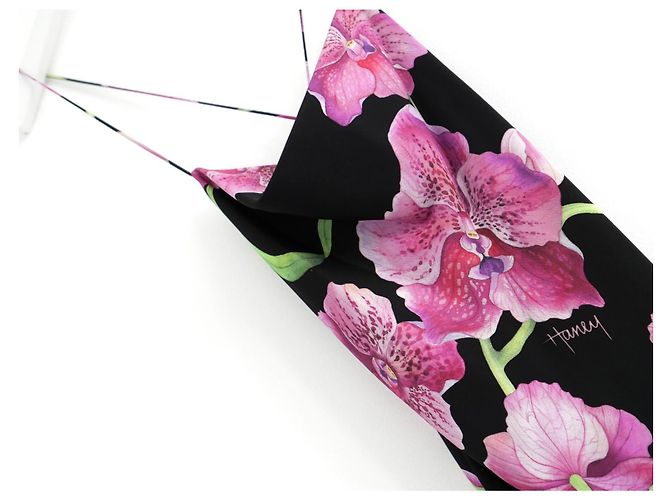 Vestido de seda con estampado de orquídeas Haney y dobladillo asimétrico Negro Rosa - vista 2