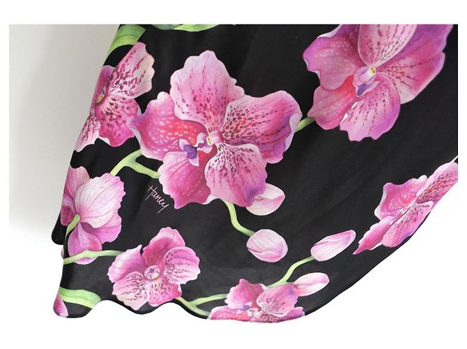 Vestido de seda con estampado de orquídeas Haney y dobladillo asimétrico Negro Rosa - vista 3