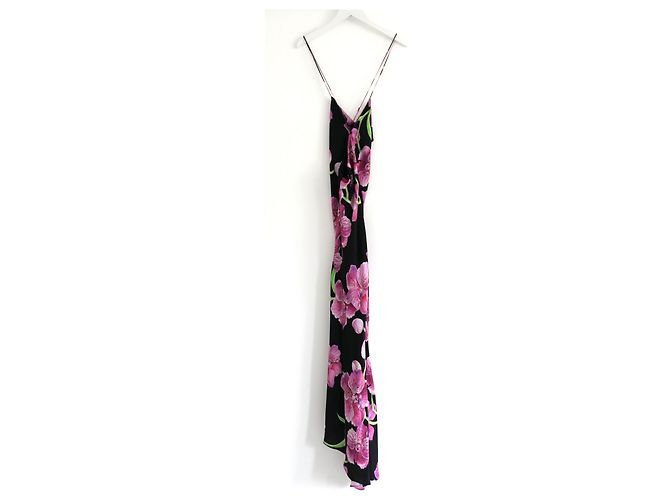 Vestido de seda con estampado de orquídeas Haney y dobladillo asimétrico Negro Rosa - vista 4