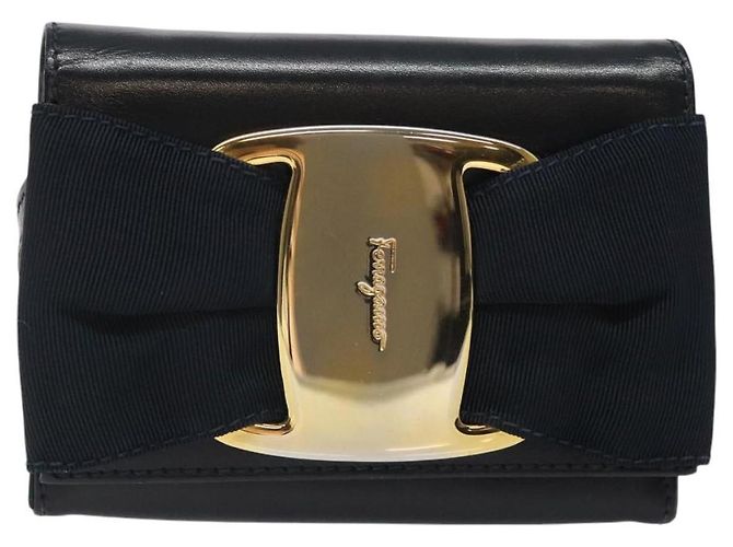 Borsa a spalla Pouch in pelle blu navy oro Auth BA1758 di Salvatore Ferragamo D'oro - vista 2