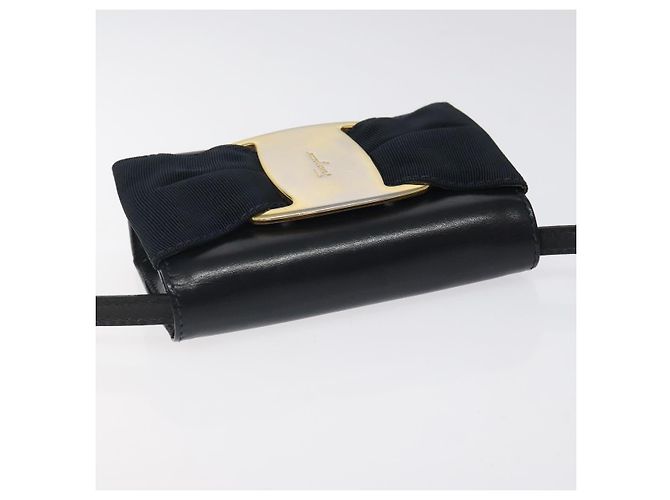 Borsa a spalla Pouch in pelle blu navy oro Auth BA1758 di Salvatore Ferragamo D'oro - vista 6