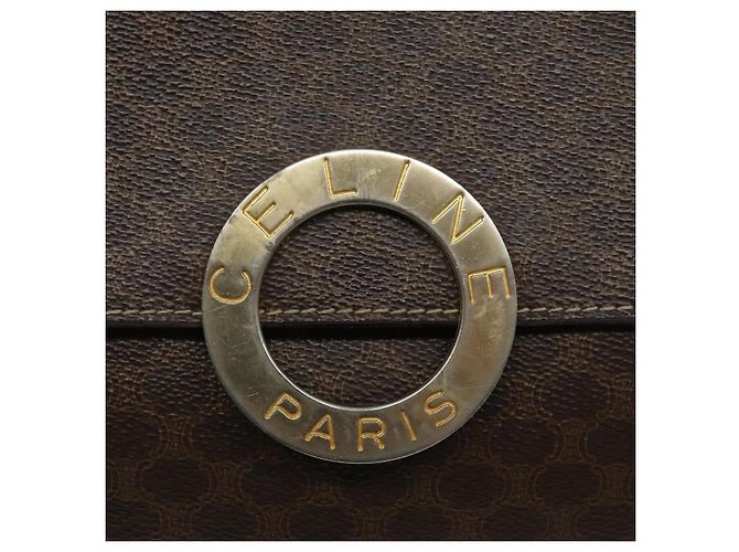 Céline CELINE Macadam Canvas Circle Shoulder Bag PVC Leather Brown Gold Auth 122059 Golden - view 14