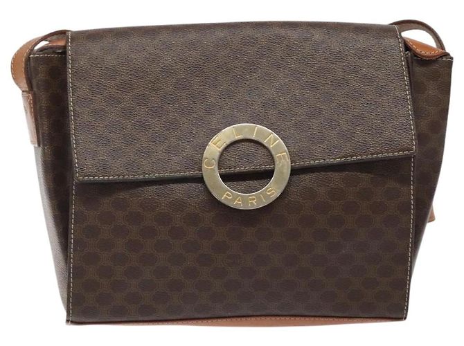 Céline CELINE Macadam Canvas Circle Shoulder Bag PVC Leather Brown Gold Auth 122059 Golden - view 2