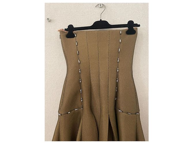 John Galliano Khaki Tüll trägerloses Kleid Grün - Ansicht 3