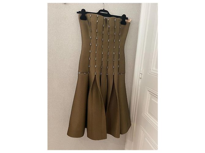 John Galliano Khaki Tüll trägerloses Kleid Grün - Ansicht 4
