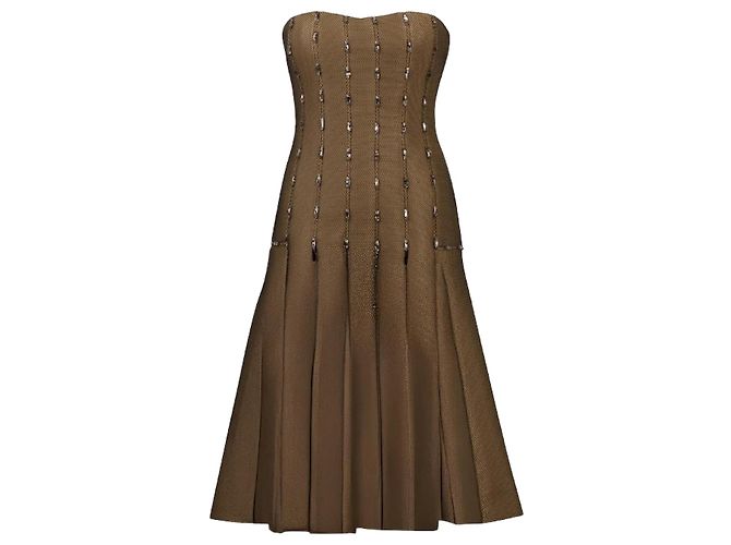 John Galliano Khaki Tüll trägerloses Kleid Grün - Ansicht 6