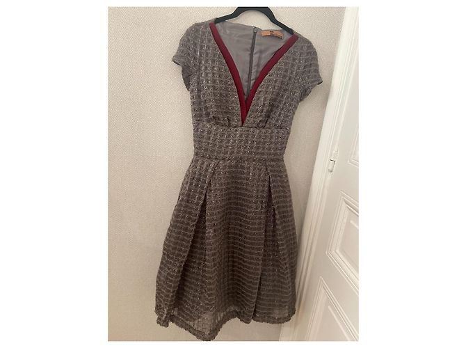 Vestido midi de tweed gris John Galliano Burdeos - vista 2