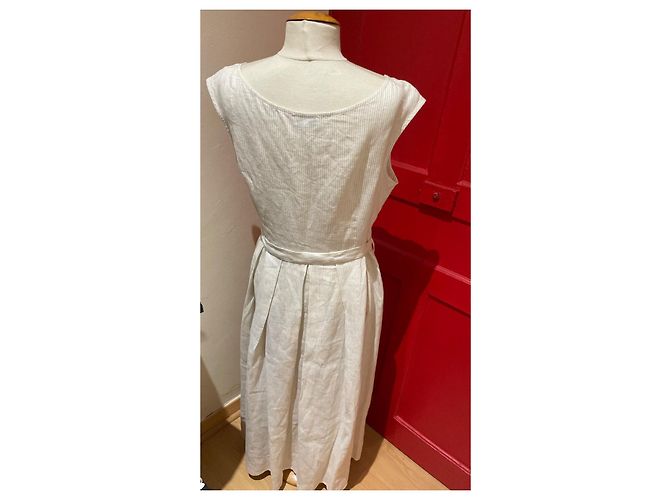 Agnès b. Leinenkleid Gestreift Beige Weiß Aus weiß - Ansicht 2
