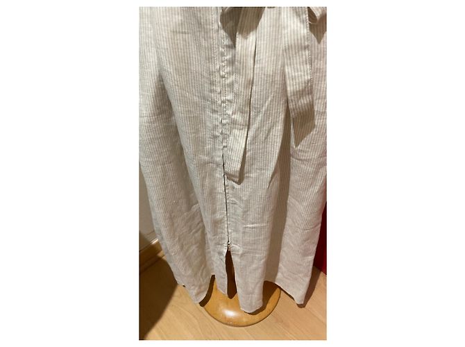 Agnès b. Leinenkleid Gestreift Beige Weiß Aus weiß - Ansicht 4