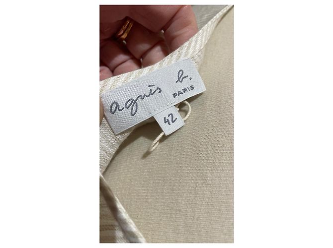 Agnès b. Leinenkleid Gestreift Beige Weiß Aus weiß - Ansicht 6