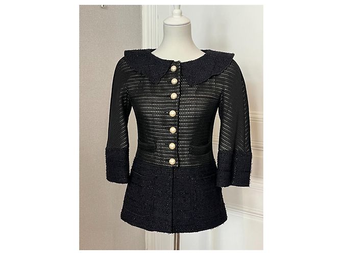 Chanel Peter Pan Tweedjacke Schwarz - Ansicht 2