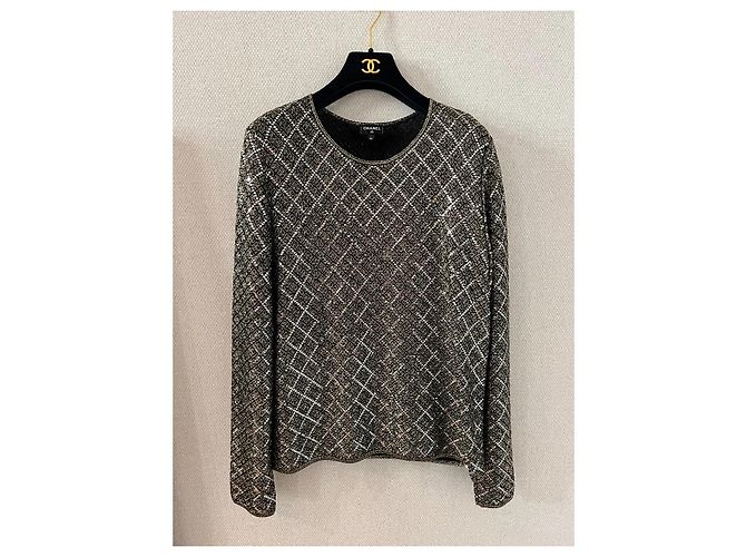 Top Chanel con paillettes argento a maniche lunghe - vista 2