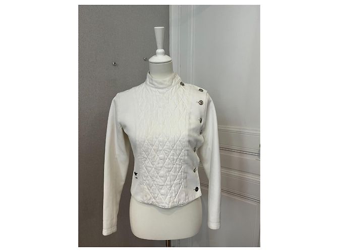 Christian Dior Gesteppte Jacke aus weißer Baumwolle - Ansicht 2
