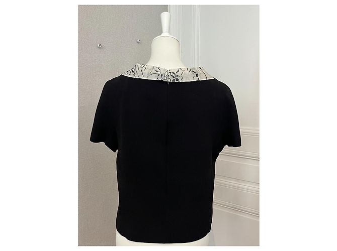 Christian Dior Top in seta floreale Resort 2011 Nero Bianco - vista 3