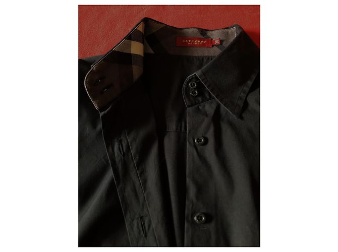 Camicia Burberry nera in cotone slim fit Nero - vista 7