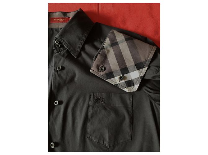 Camicia Burberry nera in cotone slim fit Nero - vista 9