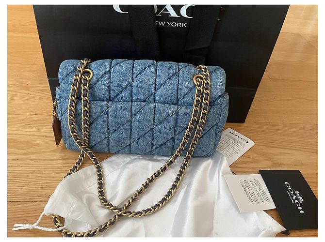 Borsa a mano Coach Tabby in denim blu - vista 4