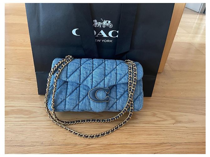 Borsa a mano Coach Tabby in denim blu - vista 9