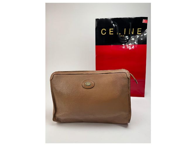Triomphe Céline Clutch in pelle vintage Celine Paris marrone - vista 13
