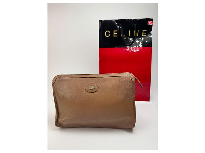 Triomphe Céline Clutch in pelle vintage Celine Paris marrone - vista 3