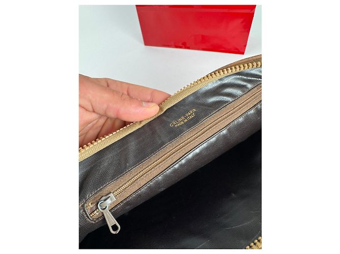 Triomphe Céline Clutch in pelle vintage Celine Paris marrone - vista 4