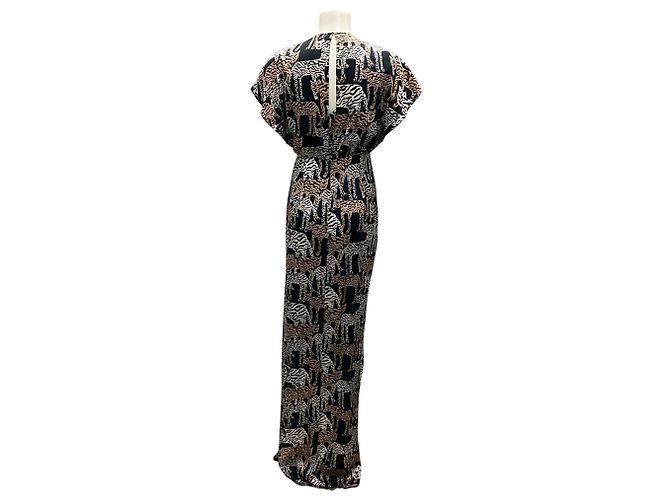Vestido maxi de seda negra con estampado de tigre multicolor de Prabal Gurung Negro - vista 3