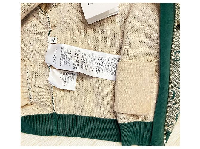 Gucci Veste Zippée Bébé Beige et Vert Coton Laine - vue 5