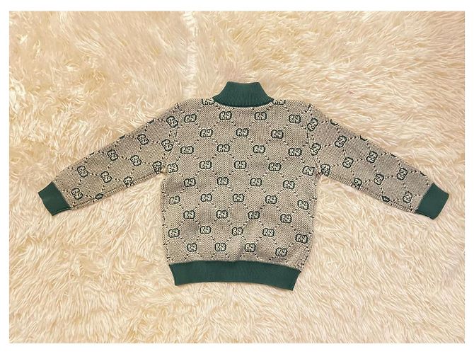 Gucci Veste Zippée Bébé Beige et Vert Coton Laine - vue 6
