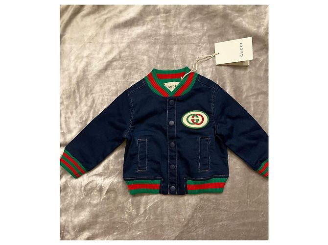 Gucci veste bomber bébé en denim bleu foncé - vue 10