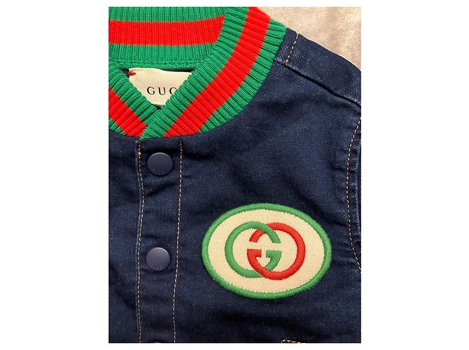 Gucci veste bomber bébé en denim bleu foncé - vue 9