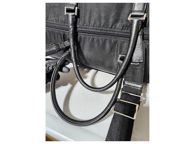 Borsa da viaggio in nylon tessuto nero con rifiniture Saffiano di Prada 60 cm - vista 12