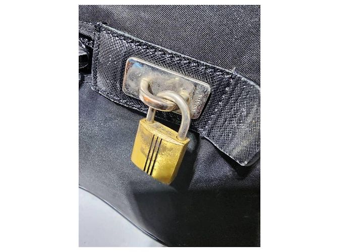 Borsa da viaggio in nylon tessuto nero con rifiniture Saffiano di Prada 60 cm - vista 13