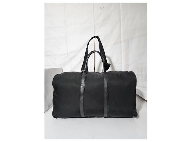 Borsa da viaggio in nylon tessuto nero con rifiniture Saffiano di Prada 60 cm - vista 3