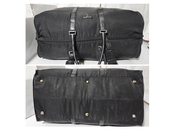 Borsa da viaggio in nylon tessuto nero con rifiniture Saffiano di Prada 60 cm - vista 4