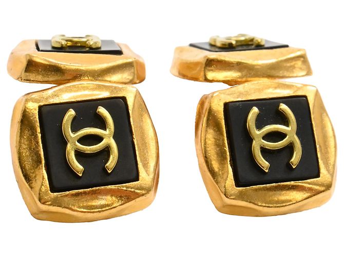 Gemelli Chanel Vintage in resina CC in metallo dorato D'oro - vista 2