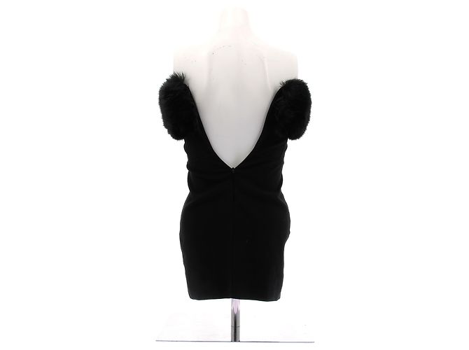 Saint Laurent Vestido de lã e pele Preto - vista 2