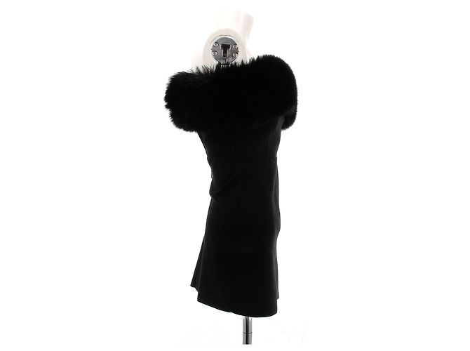 Saint Laurent Vestido de lã e pele Preto - vista 3