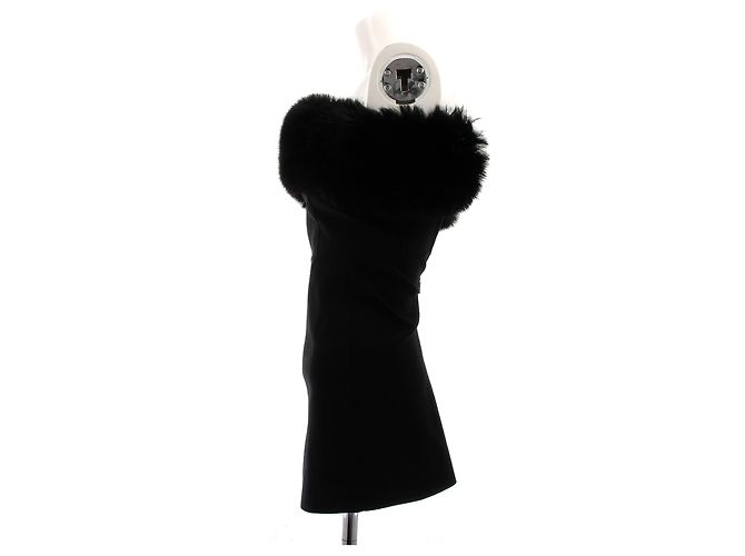 Saint Laurent Vestido de lã e pele Preto - vista 4