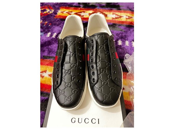 Marmont Gucci Scarpe da Uomo in Pelle Nera Nero Rosso Verde - vista 2