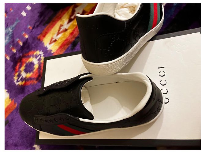 Marmont Gucci Scarpe da Uomo in Pelle Nera Nero Rosso Verde - vista 3