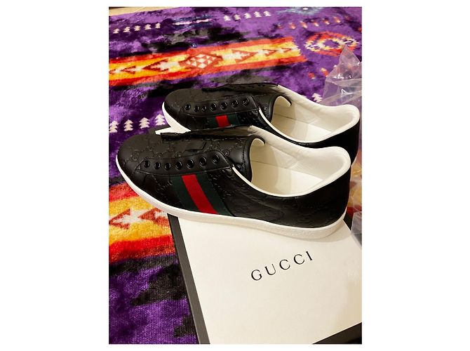 Marmont Gucci Scarpe da Uomo in Pelle Nera Nero Rosso Verde - vista 7