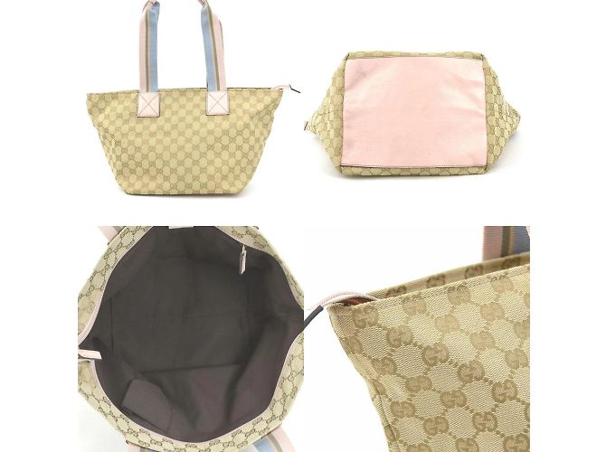 Gucci GG Canvas Leder Schultertasche Pink Blau Beige - Ansicht 3