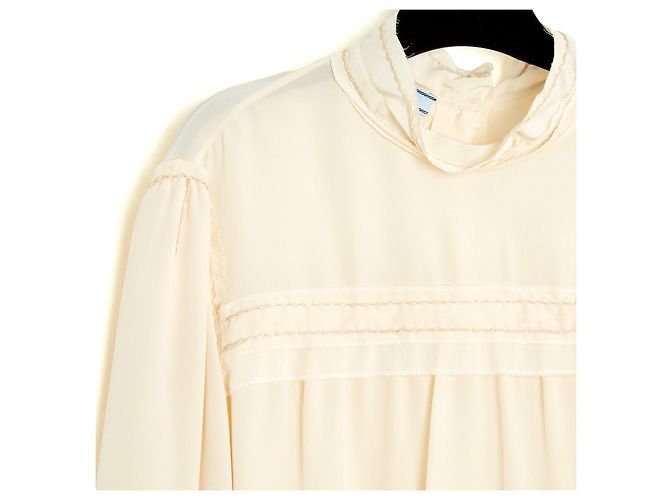 Prada 2014 Top in seta ecru FR40 Blusa in seta ecru e beige con cuciture UK12 US10 Crudo - vista 2