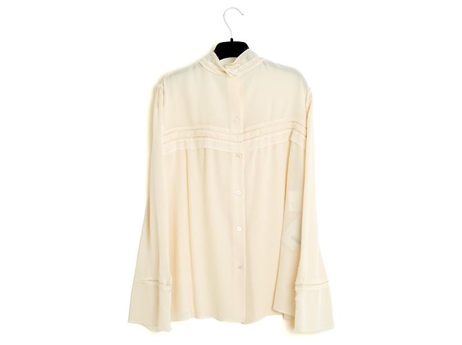 Prada 2014 Top in seta ecru FR40 Blusa in seta ecru e beige con cuciture UK12 US10 Crudo - vista 4
