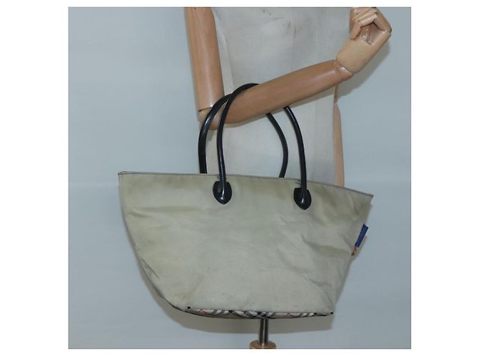 Autre Marque Burberrys Blue Label Tote Bag aus Nylon Beige Silber Authentisch ti3066 - Ansicht 19