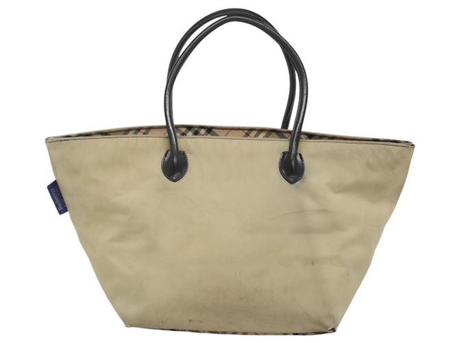 Autre Marque Burberrys Blue Label Tote Bag aus Nylon Beige Silber Authentisch ti3066 - Ansicht 2