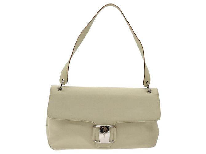 Borsa a spalla Gancini in tela bianca e argento di Salvatore Ferragamo Auth bs25930 Bianco - vista 2