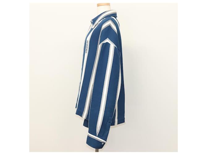 Jacquemus Camicia a maniche lunghe in cotone blu Auth ym006M - vista 3