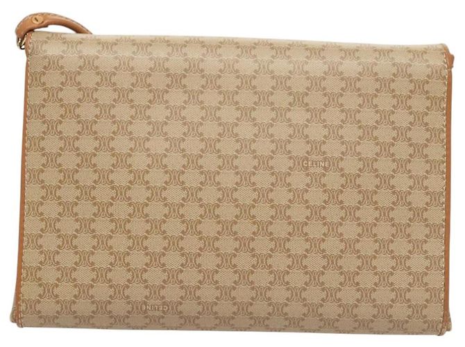 Céline Borsa a spalla in tela Macadam CELINE PVC beige oro Auth sw761 D'oro - vista 2